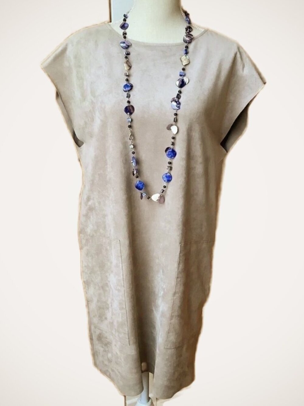 ARITZIA WILFRED FREE Vegan Suede Shift Dress Sand Neutral M Pockets